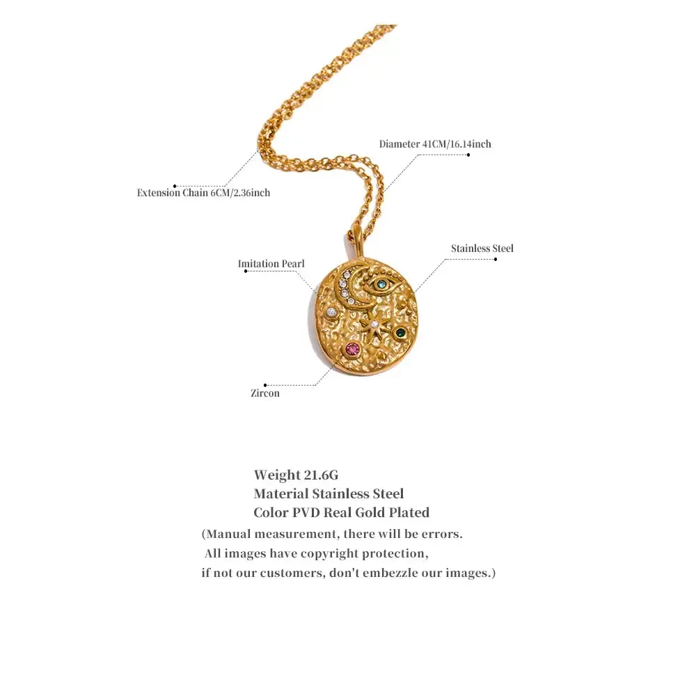 Moon, Star, Eye, Oval Necklace