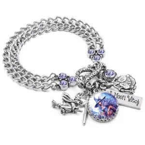 Moon Witch Charm Bracelet with Sapphire Crystals