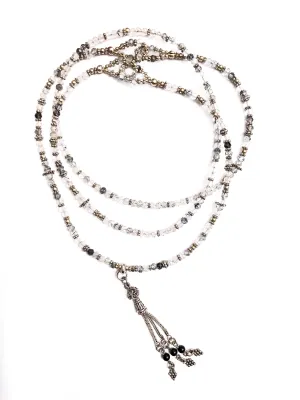 Moonstone & Rutilated Quartz Sterling Silver Tassel Necklace