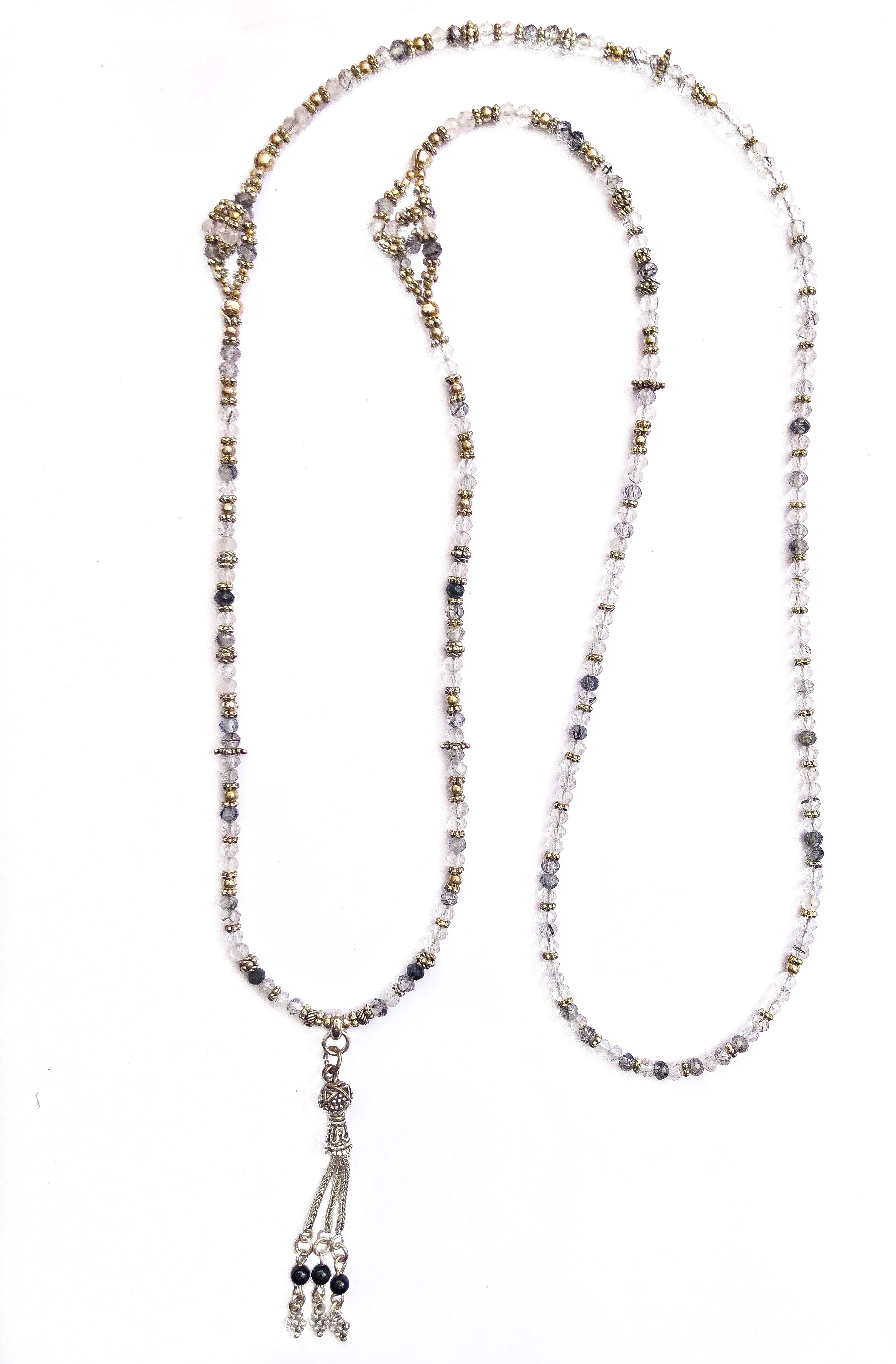 Moonstone & Rutilated Quartz Sterling Silver Tassel Necklace