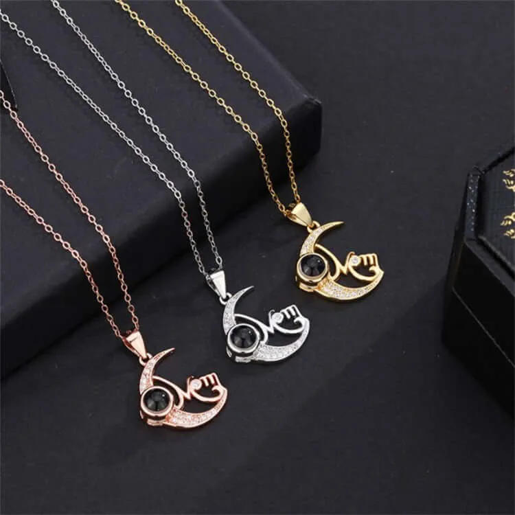 Mother's Day Mom Diamond Moon Necklace with Picture Inside