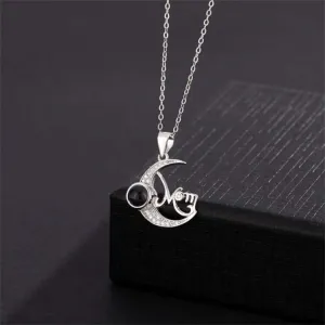 Mother's Day Mom Diamond Moon Necklace with Picture Inside