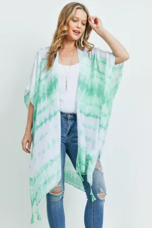 MS0170GN - GREEN TIE DYE DASH TASSEL KIMONO