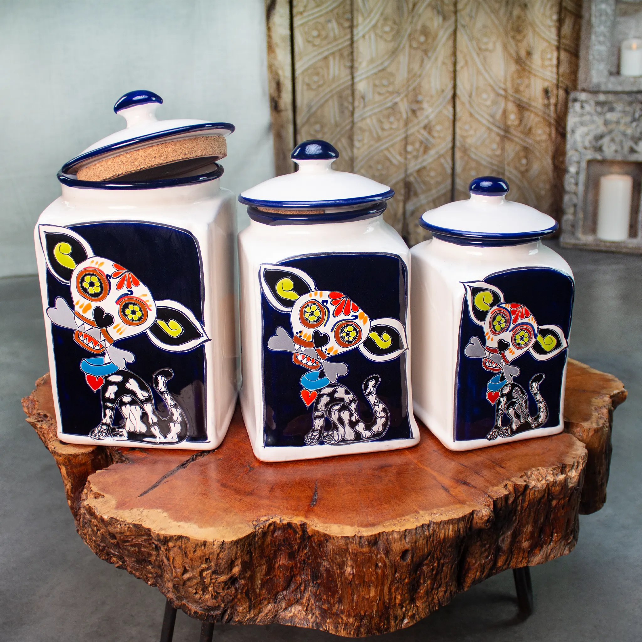 Muertos Doggie Treat Jars | Blue Edition