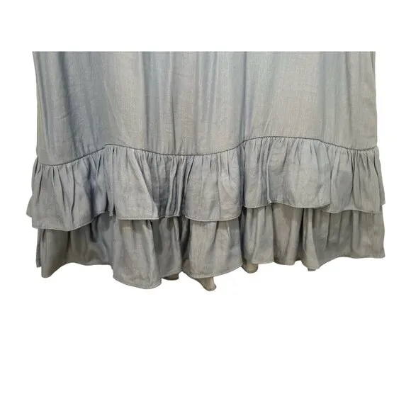Mulla Fringe Tunic Dress Womens Large Blue Tassel Scoopback Tiered Hem Bohemian