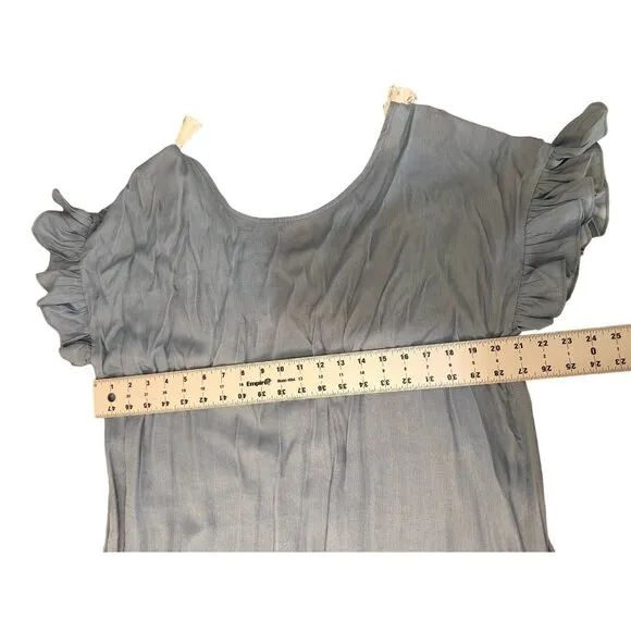 Mulla Fringe Tunic Dress Womens Large Blue Tassel Scoopback Tiered Hem Bohemian