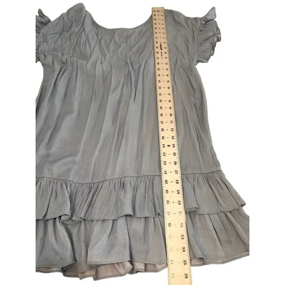 Mulla Fringe Tunic Dress Womens Large Blue Tassel Scoopback Tiered Hem Bohemian