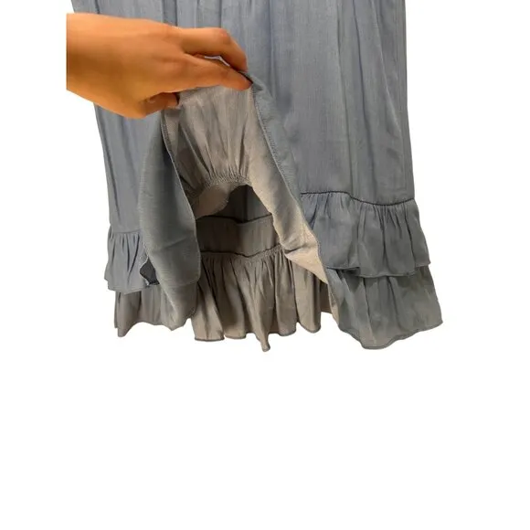Mulla Fringe Tunic Dress Womens Large Blue Tassel Scoopback Tiered Hem Bohemian