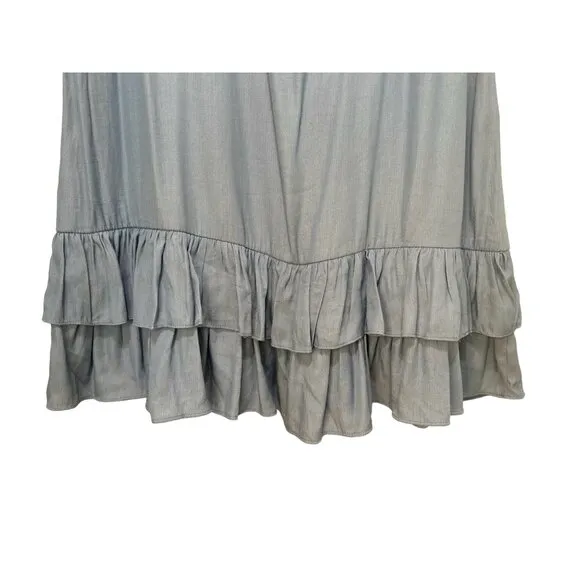 Mulla Fringe Tunic Dress Womens Large Blue Tassel Scoopback Tiered Hem Bohemian