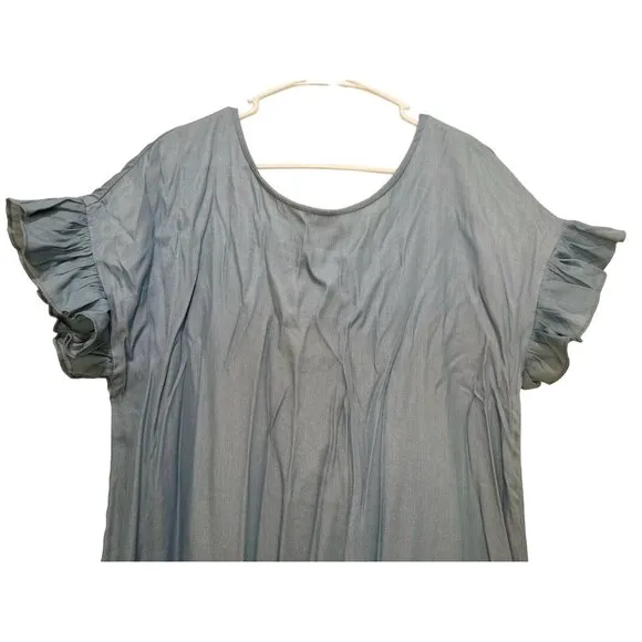 Mulla Fringe Tunic Dress Womens Large Blue Tassel Scoopback Tiered Hem Bohemian
