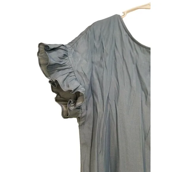 Mulla Fringe Tunic Dress Womens Large Blue Tassel Scoopback Tiered Hem Bohemian