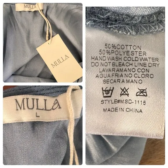 Mulla Fringe Tunic Dress Womens Large Blue Tassel Scoopback Tiered Hem Bohemian