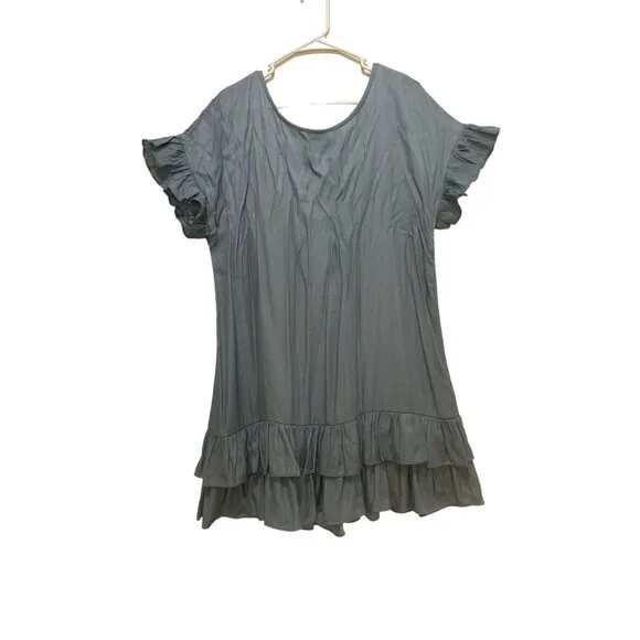 Mulla Fringe Tunic Dress Womens Large Blue Tassel Scoopback Tiered Hem Bohemian