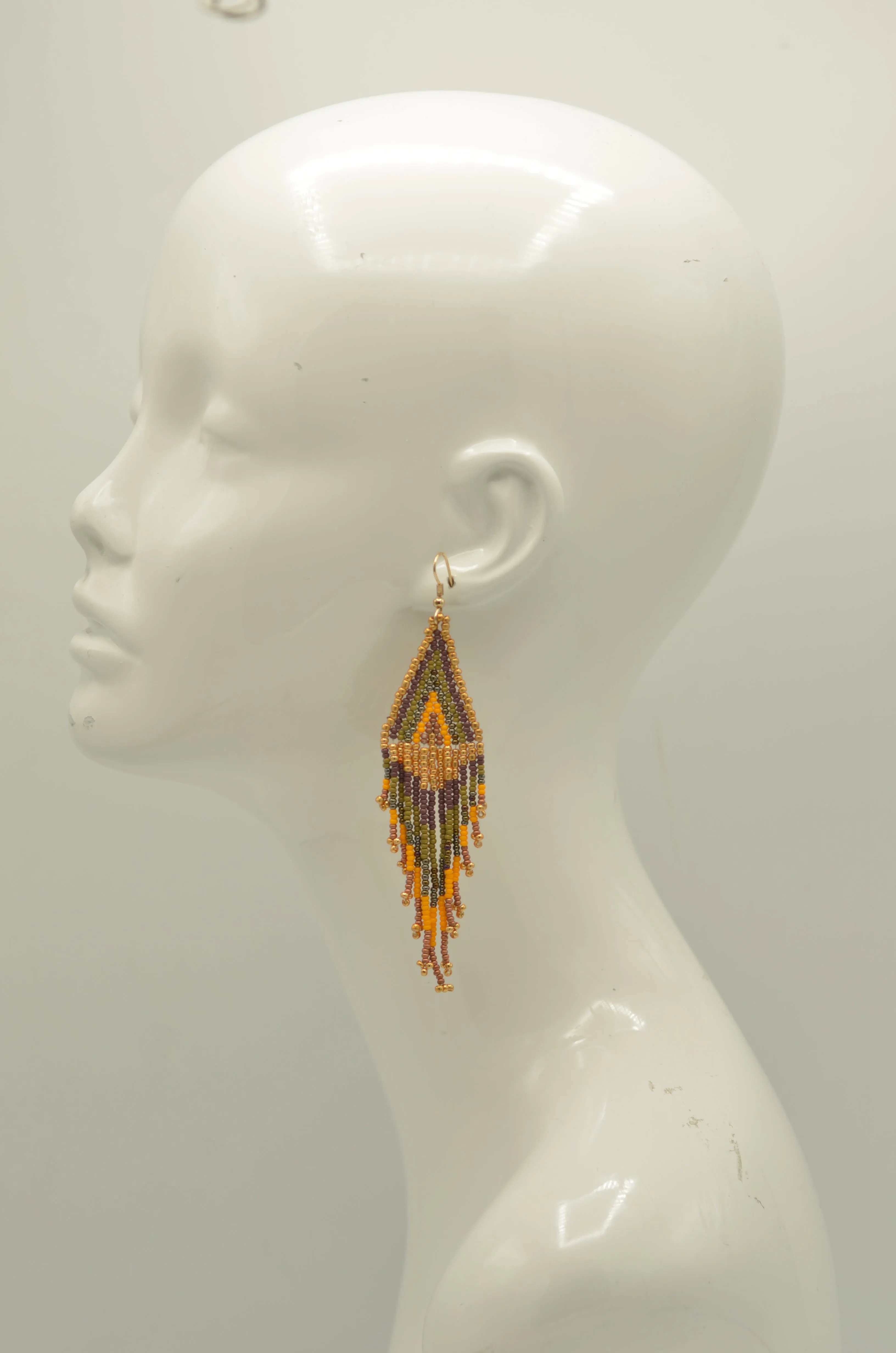 Multi-color Bohemian Seed Bead Long Tassel Earrings #ER-1139