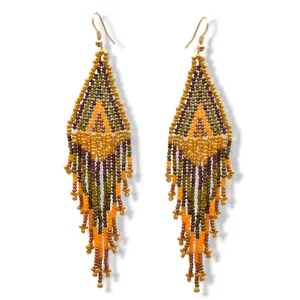 Multi-color Bohemian Seed Bead Long Tassel Earrings #ER-1139