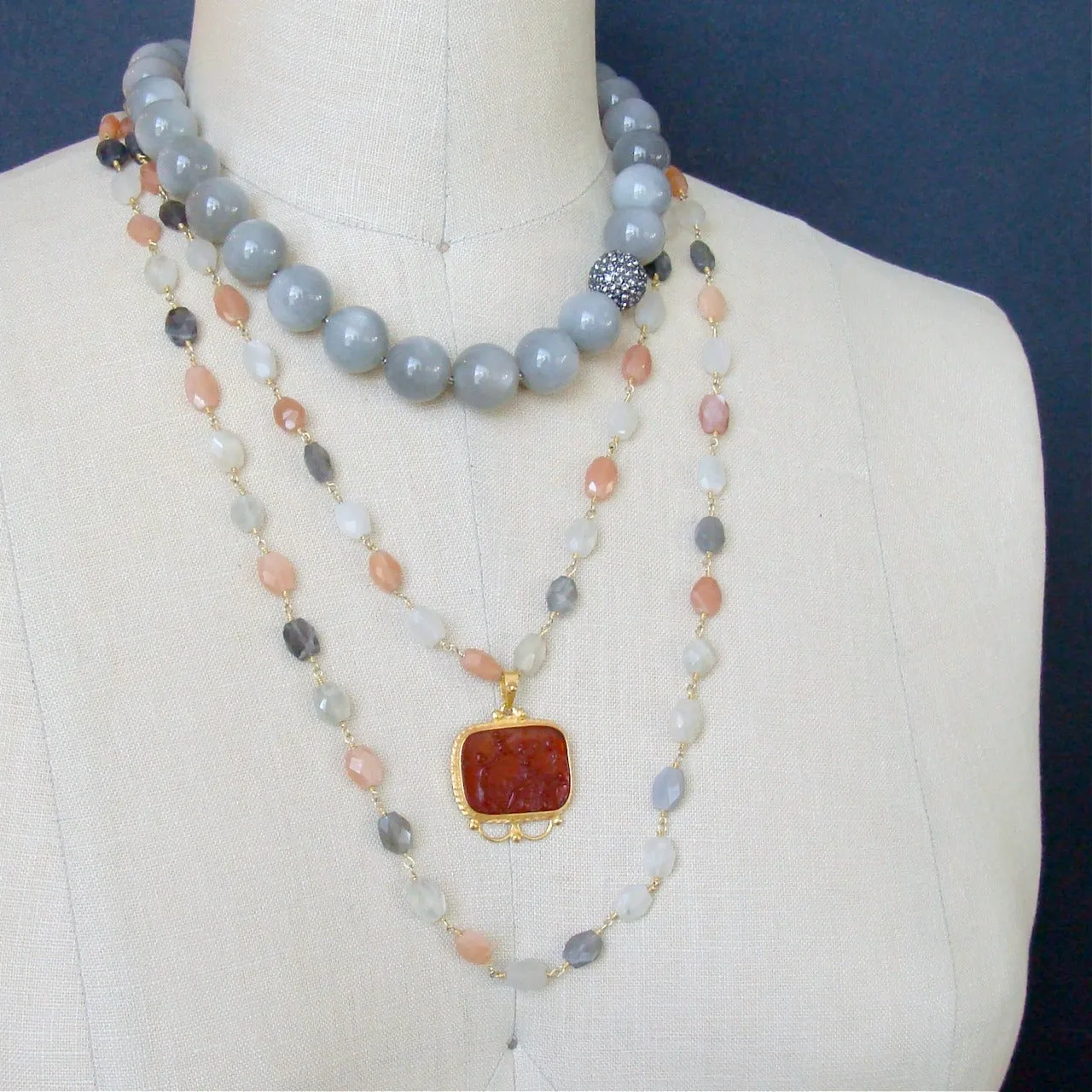 Multi Moonstone Double Strand Venetian Intaglio Necklace - Castelmezzano Necklace