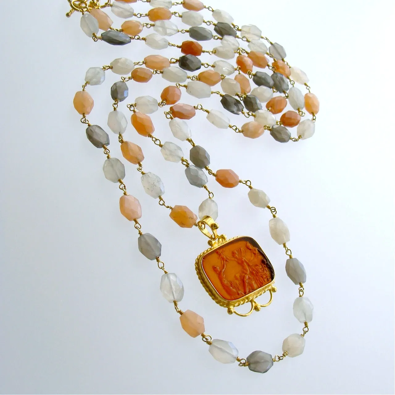 Multi Moonstone Double Strand Venetian Intaglio Necklace - Castelmezzano Necklace