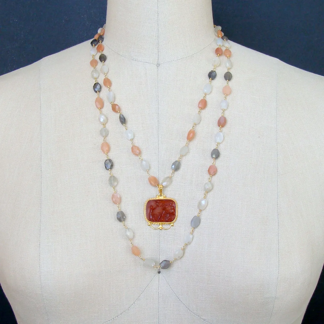 Multi Moonstone Double Strand Venetian Intaglio Necklace - Castelmezzano Necklace