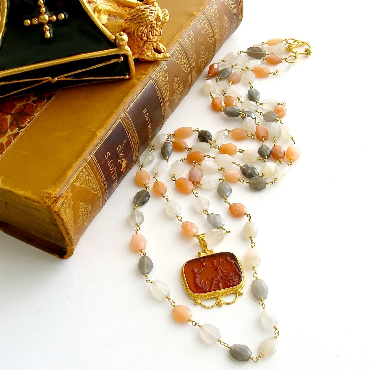 Multi Moonstone Double Strand Venetian Intaglio Necklace - Castelmezzano Necklace