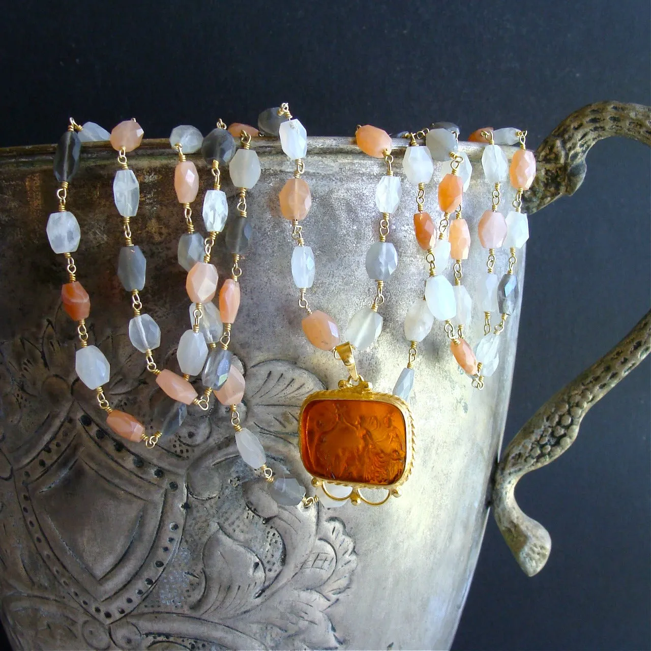 Multi Moonstone Double Strand Venetian Intaglio Necklace - Castelmezzano Necklace