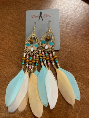 Multicolor Bohemian Hollow-out Feather Tassel Earrings