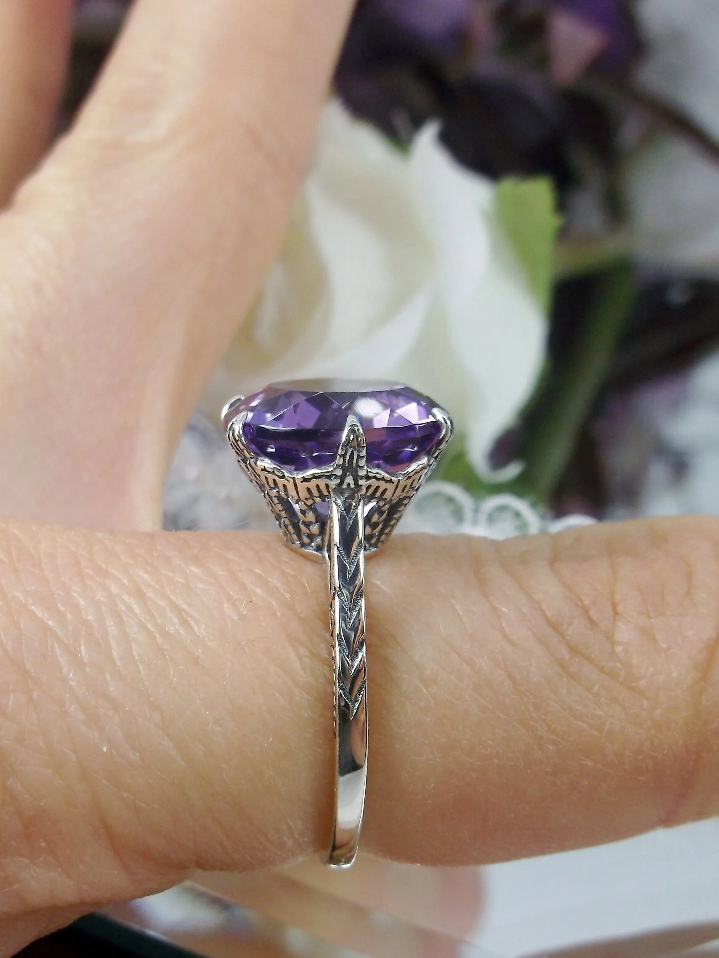 Natural Amethyst Ring, Natural Purple Amethyst Gemstone, Classic Solitaire #D37