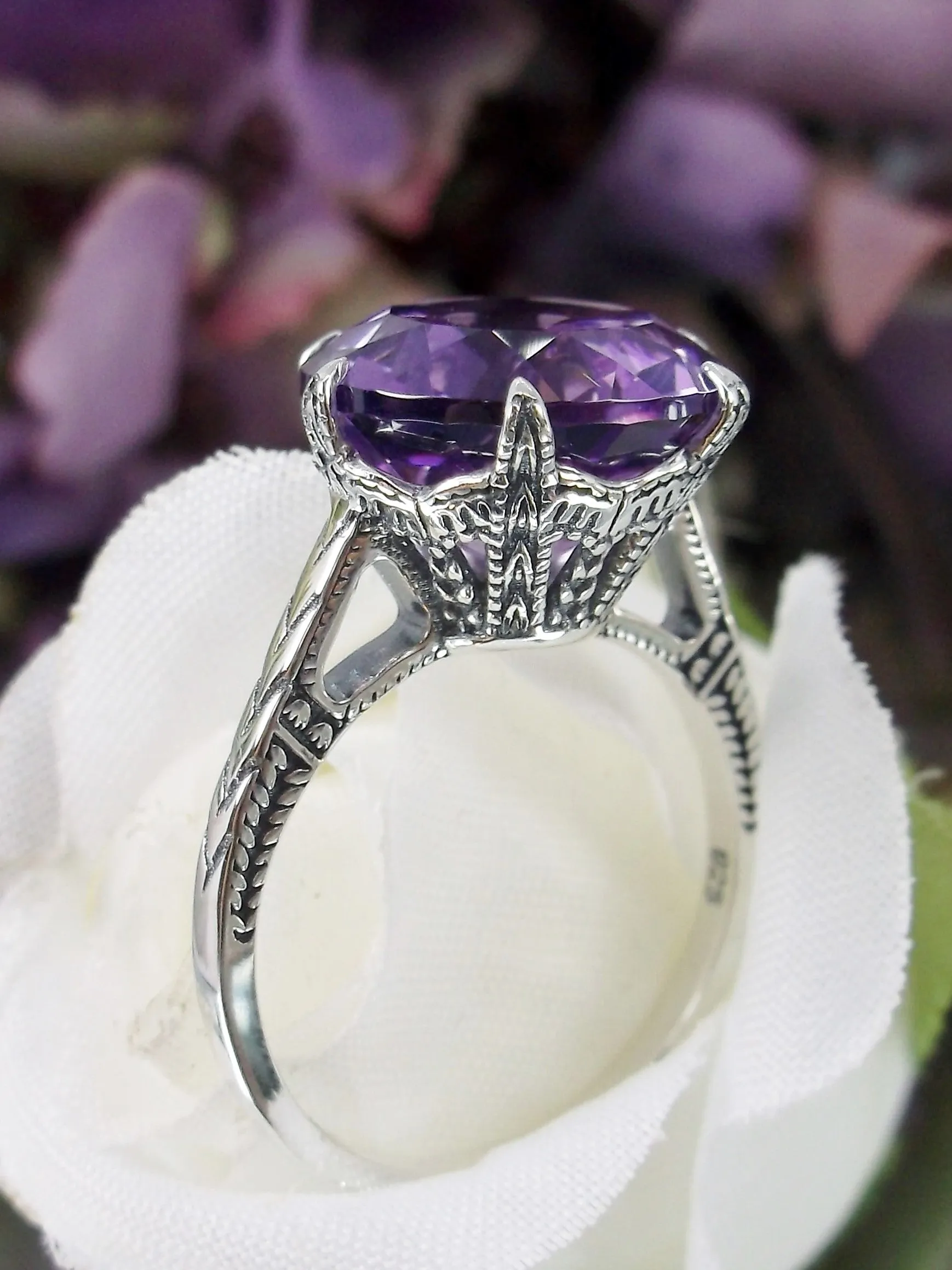 Natural Amethyst Ring, Natural Purple Amethyst Gemstone, Classic Solitaire #D37