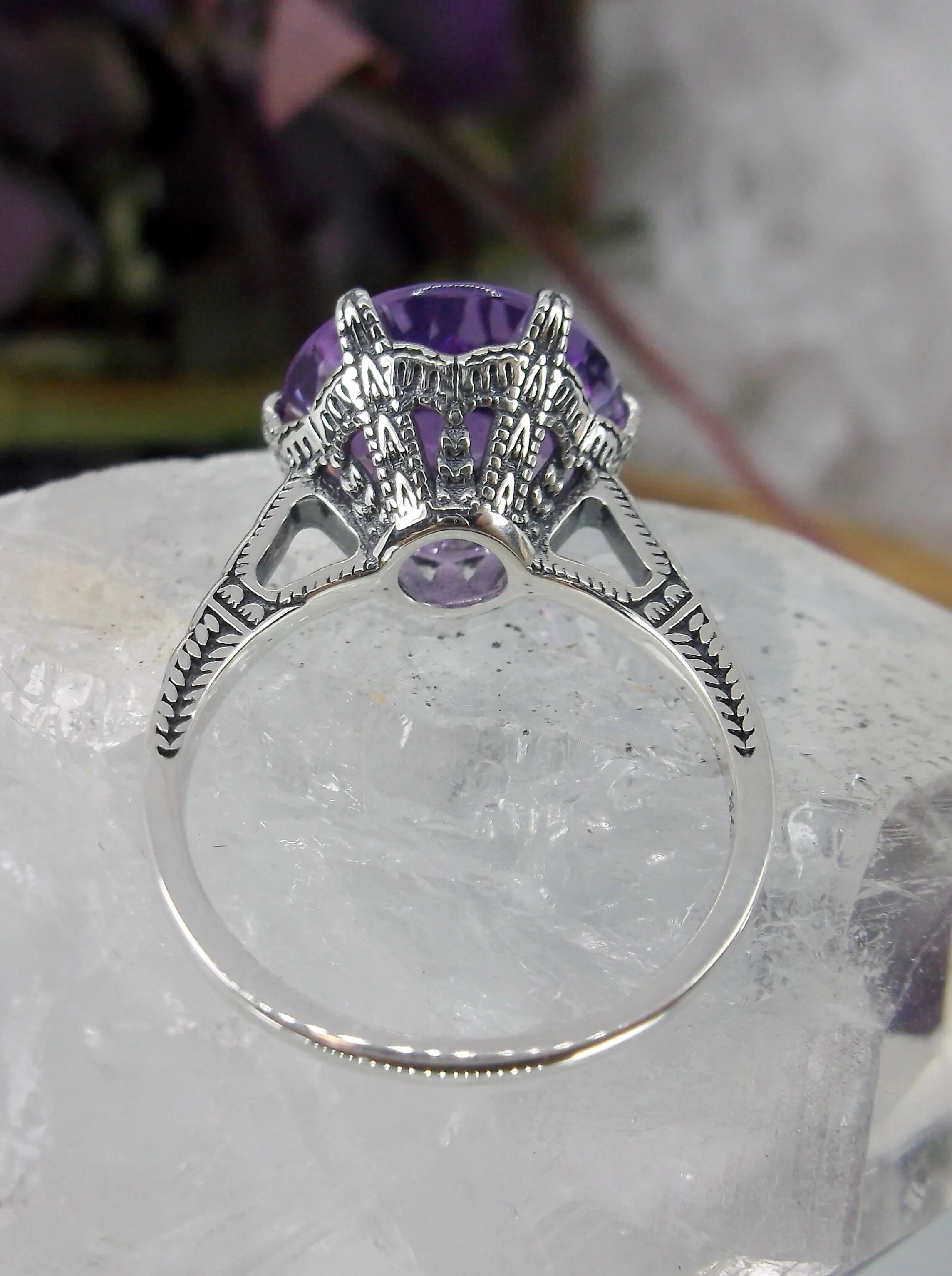 Natural Amethyst Ring, Natural Purple Amethyst Gemstone, Classic Solitaire #D37