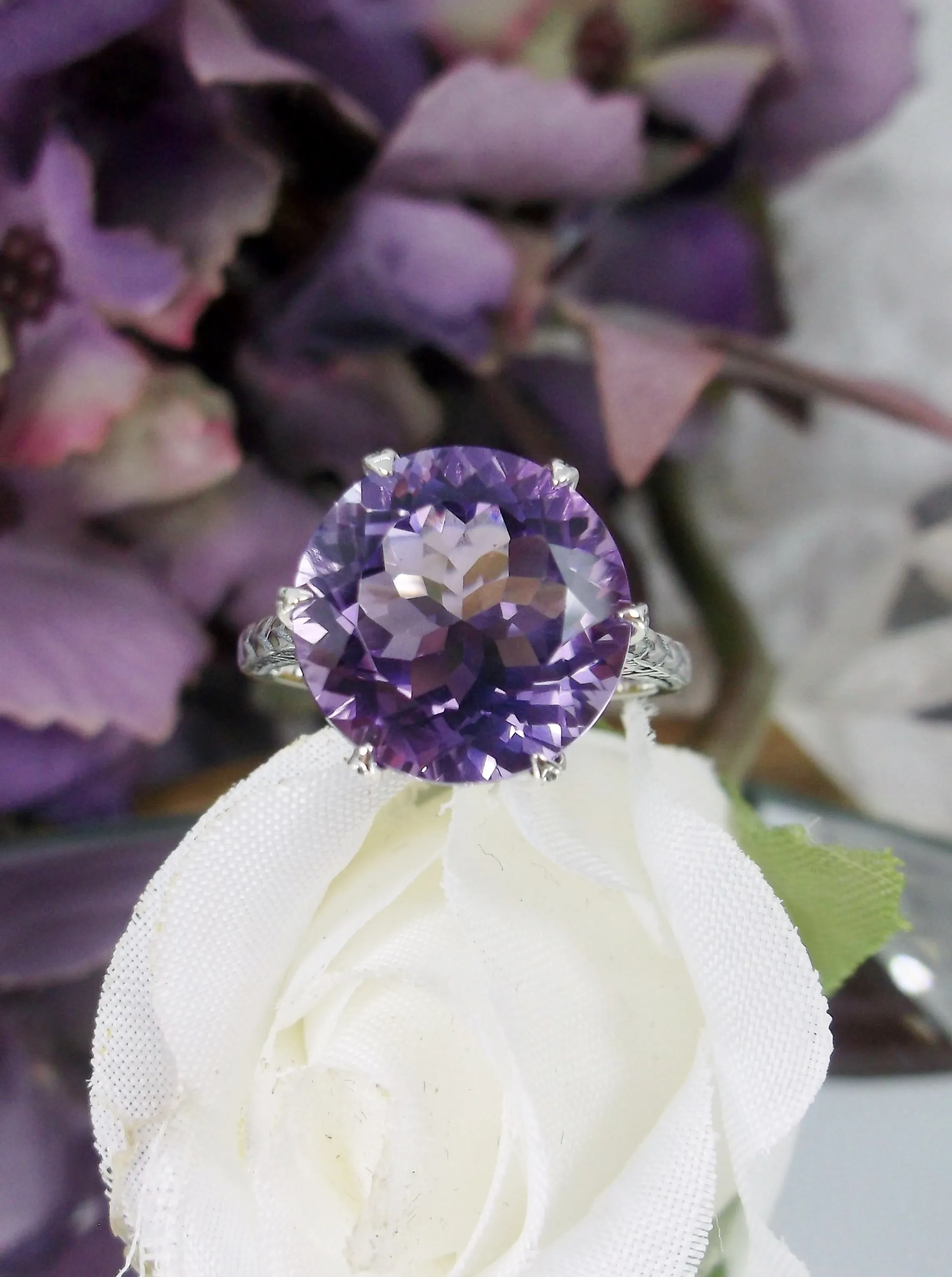 Natural Amethyst Ring, Natural Purple Amethyst Gemstone, Classic Solitaire #D37