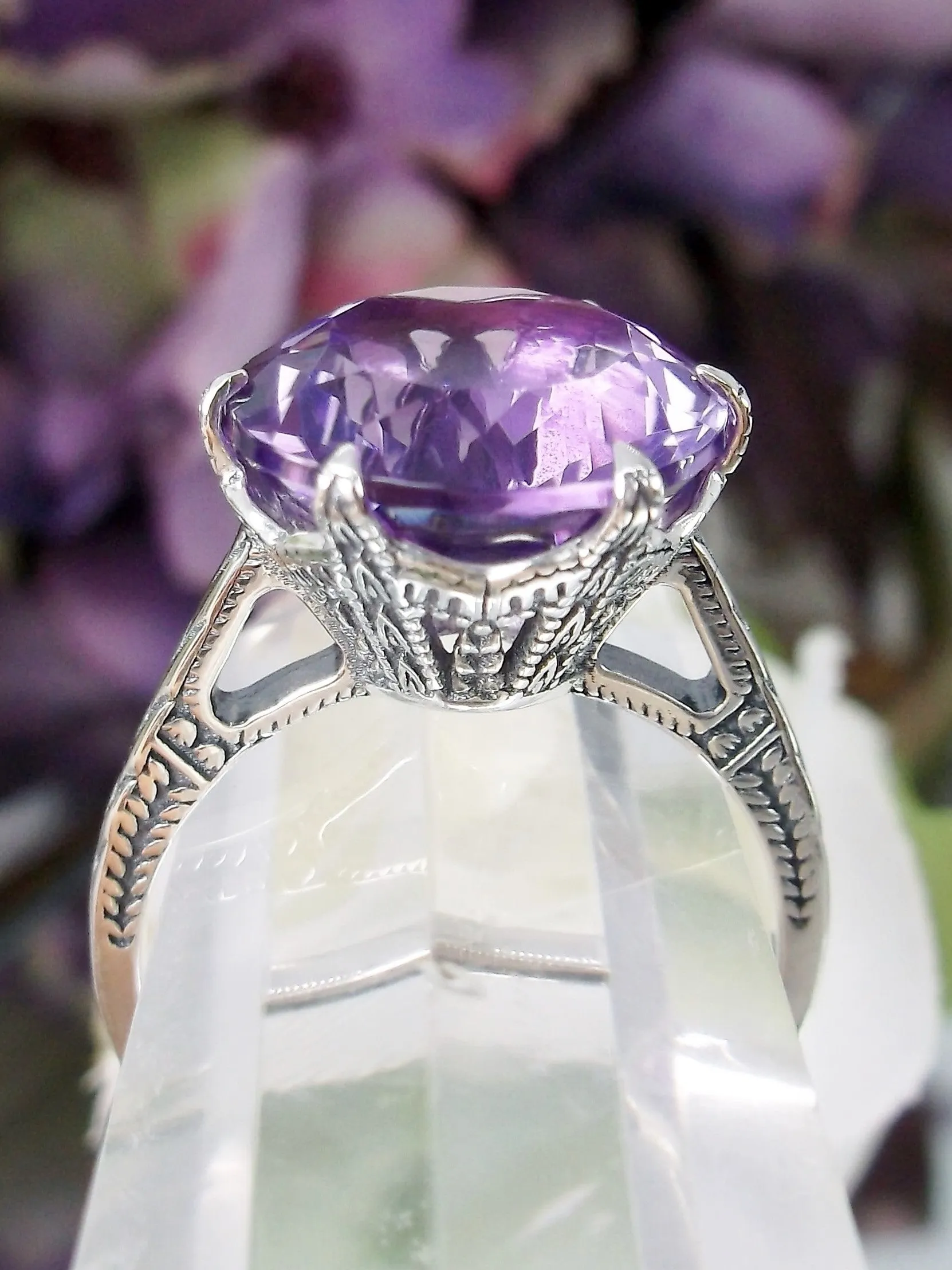 Natural Amethyst Ring, Natural Purple Amethyst Gemstone, Classic Solitaire #D37
