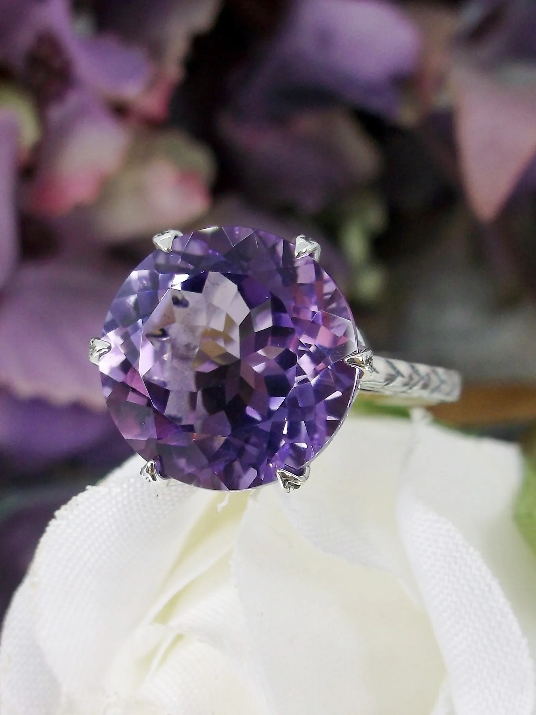 Natural Amethyst Ring, Natural Purple Amethyst Gemstone, Classic Solitaire #D37