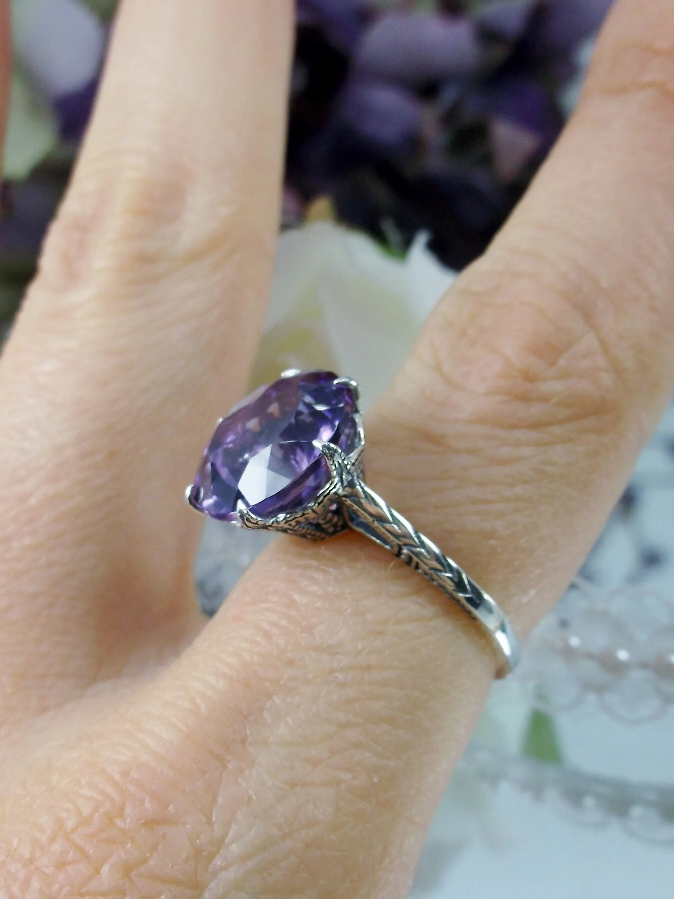 Natural Amethyst Ring, Natural Purple Amethyst Gemstone, Classic Solitaire #D37