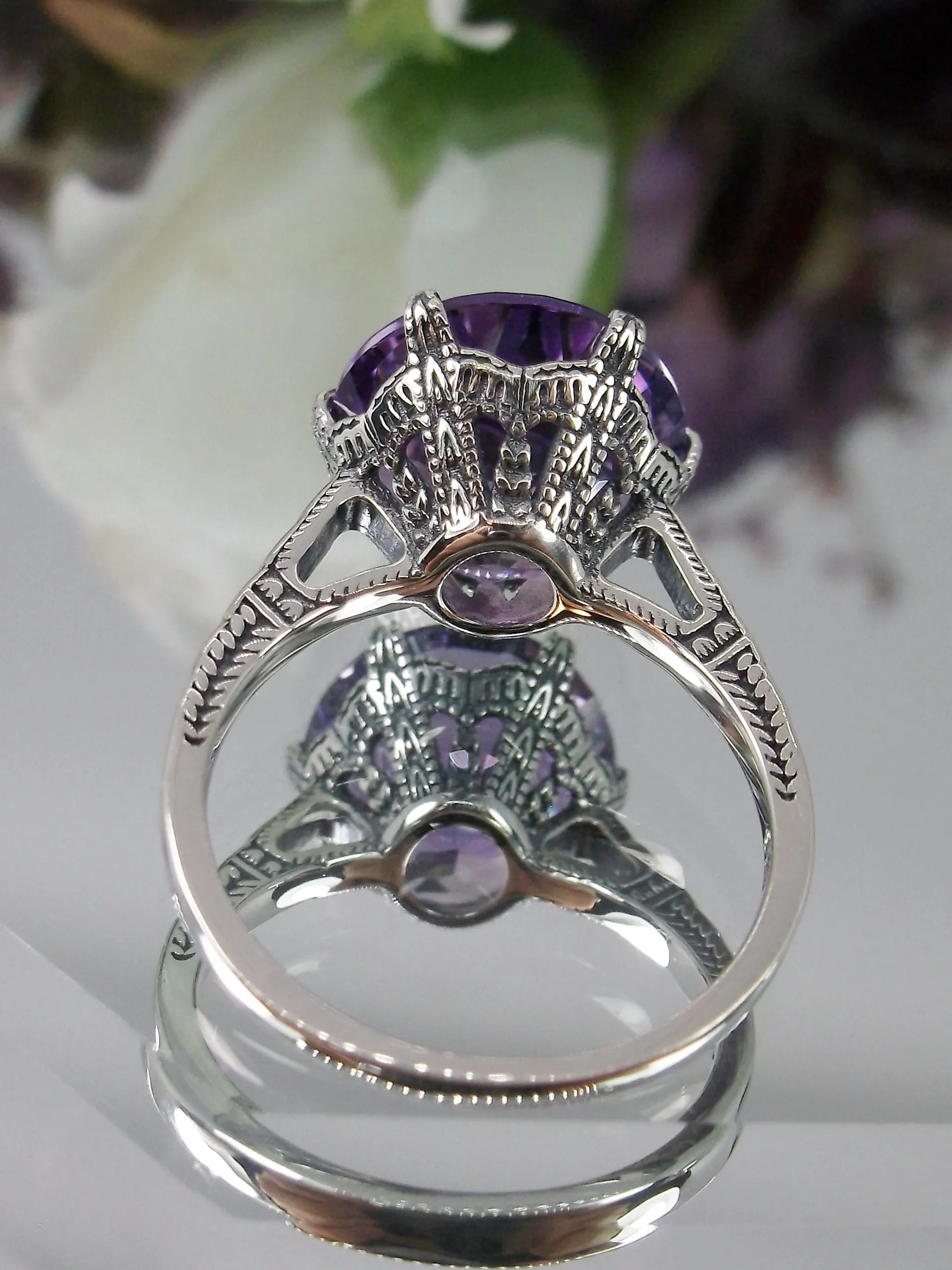 Natural Amethyst Ring, Natural Purple Amethyst Gemstone, Classic Solitaire #D37