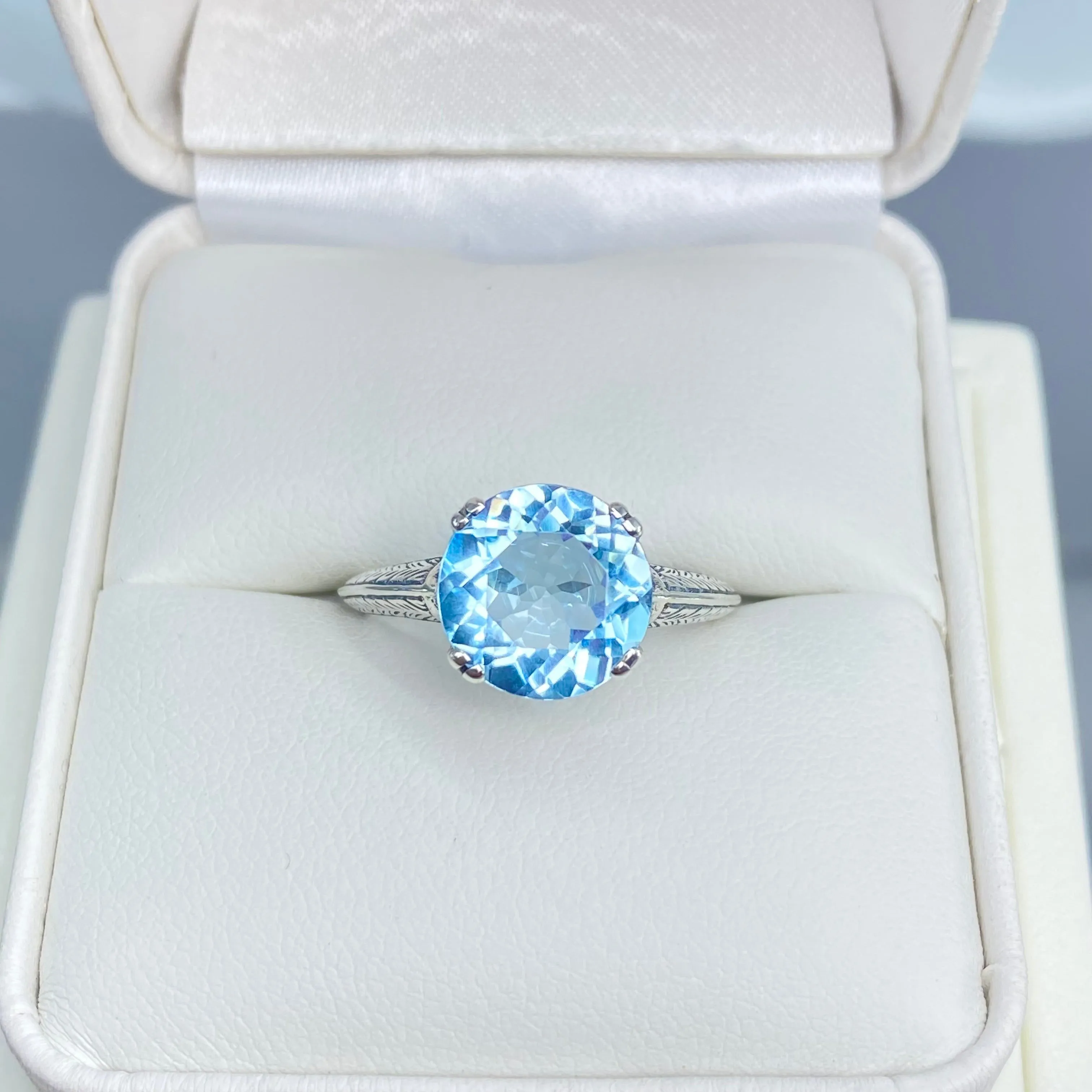 Natural Blue Topaz Ring, Size 7, Button Ring, Art Deco 1930's Style Jewelry, #D12 - Ready to Ship