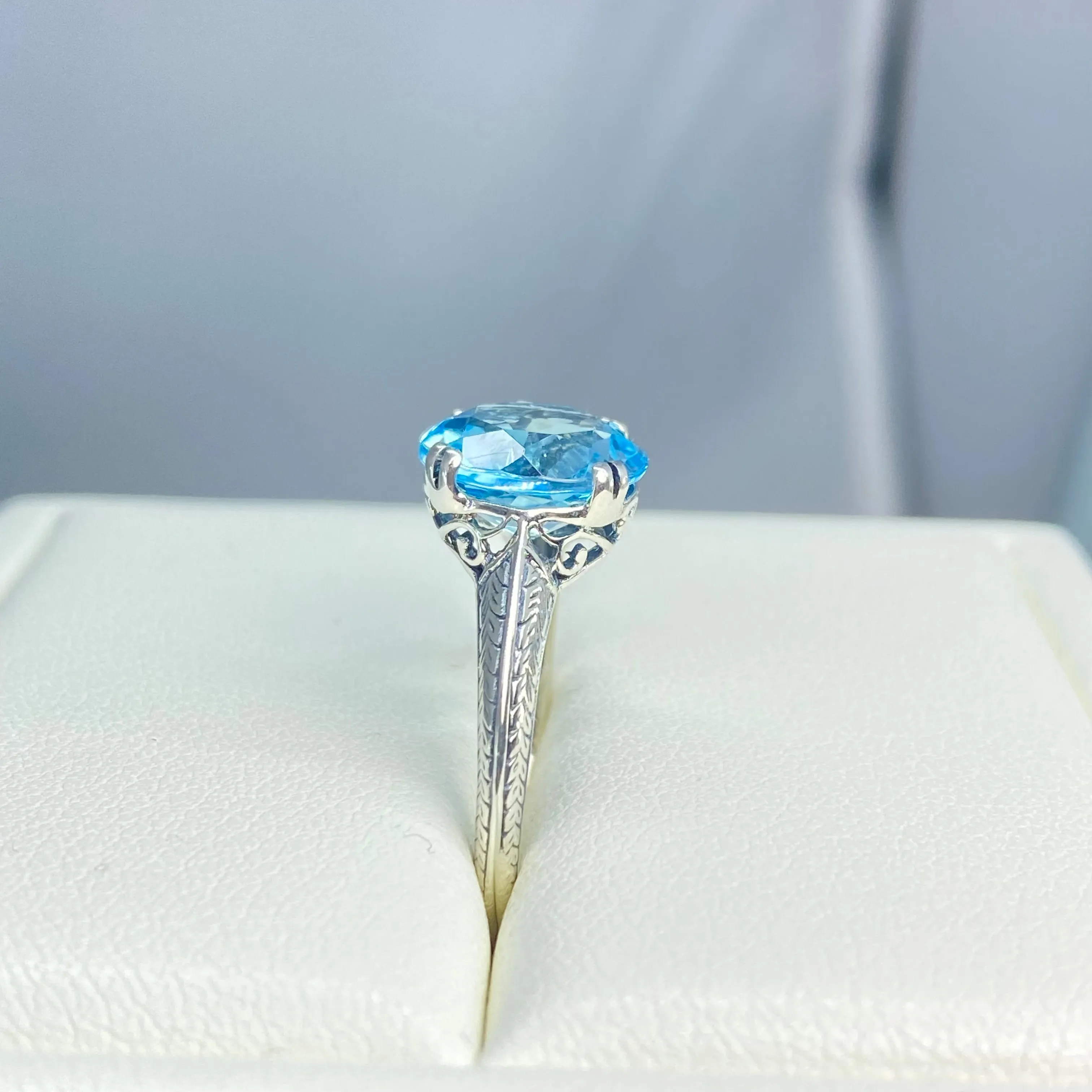 Natural Blue Topaz Ring, Size 7, Button Ring, Art Deco 1930's Style Jewelry, #D12 - Ready to Ship