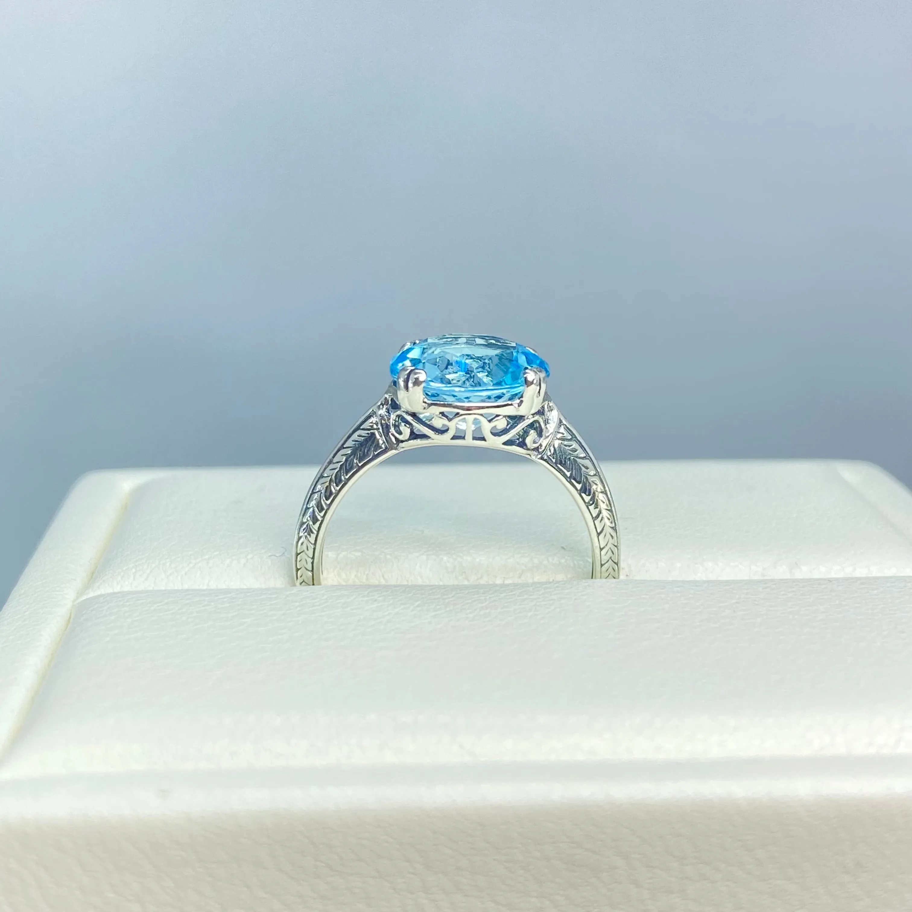 Natural Blue Topaz Ring, Size 7, Button Ring, Art Deco 1930's Style Jewelry, #D12 - Ready to Ship