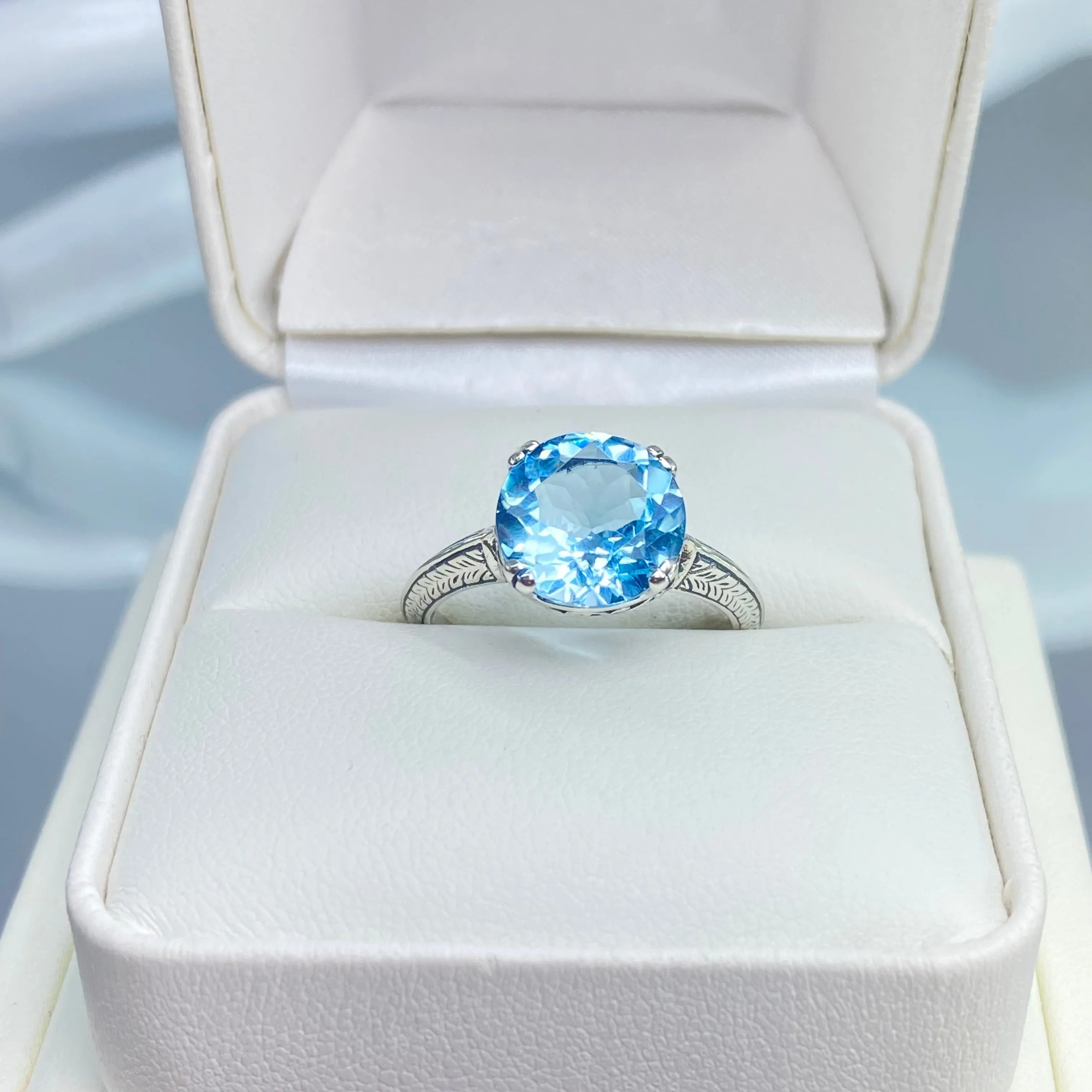 Natural Blue Topaz Ring, Size 7, Button Ring, Art Deco 1930's Style Jewelry, #D12 - Ready to Ship