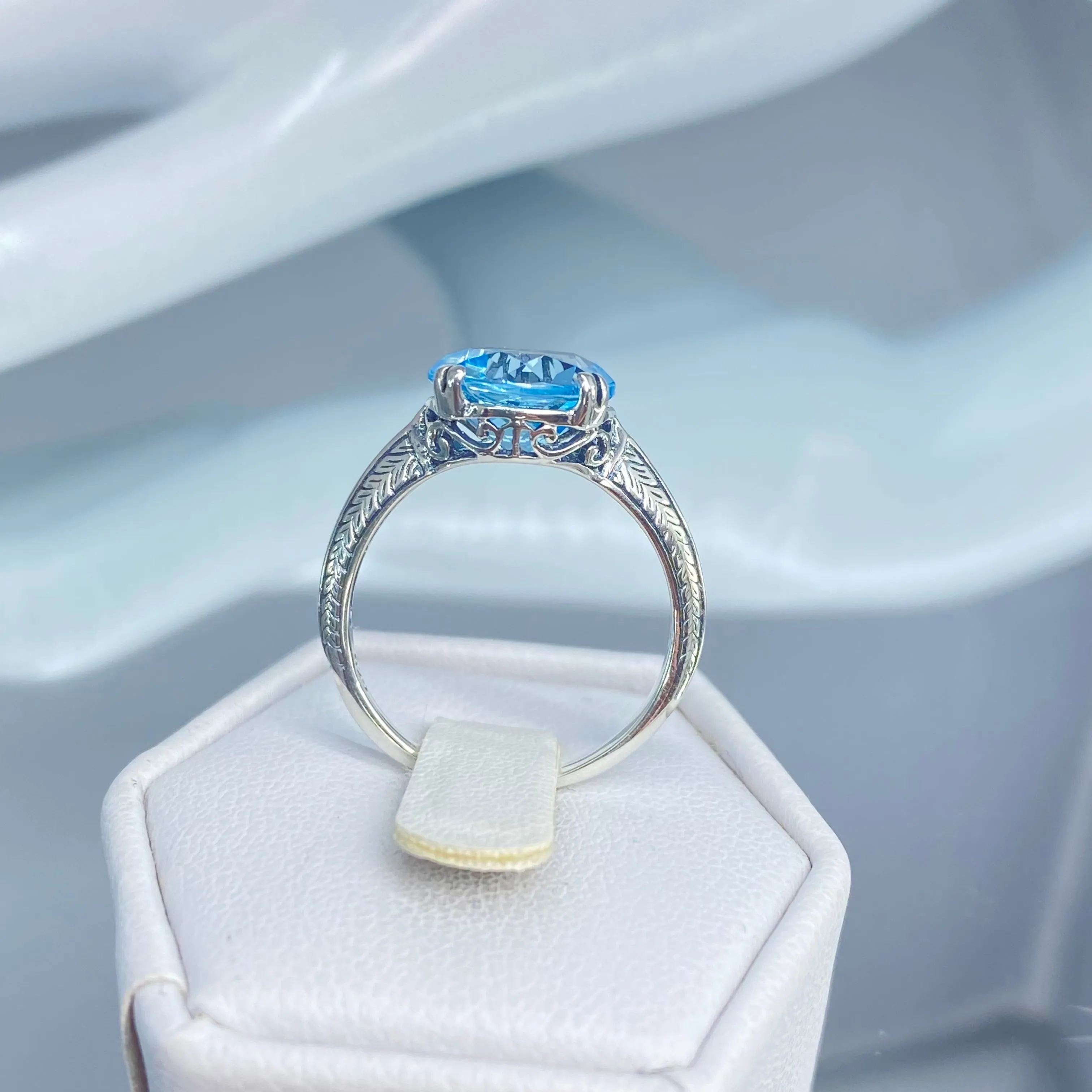 Natural Blue Topaz Ring, Size 7, Button Ring, Art Deco 1930's Style Jewelry, #D12 - Ready to Ship