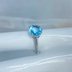Natural Blue Topaz Ring, Size 7, Button Ring, Art Deco 1930's Style Jewelry, #D12 - Ready to Ship
