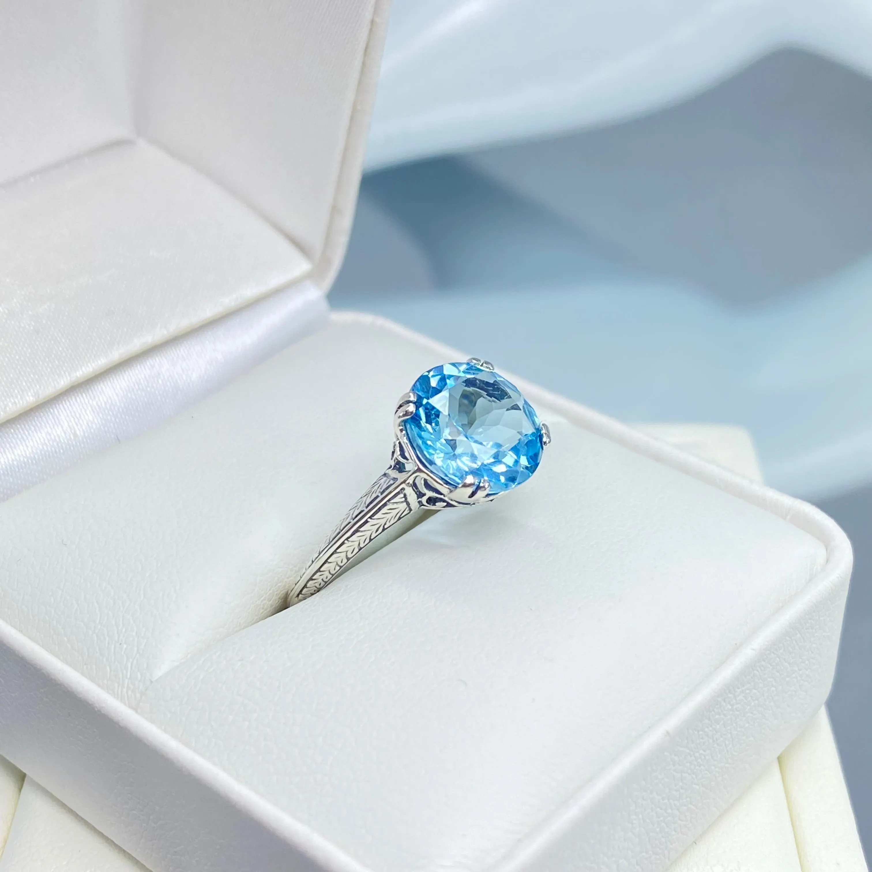 Natural Blue Topaz Ring, Size 7, Button Ring, Art Deco 1930's Style Jewelry, #D12 - Ready to Ship