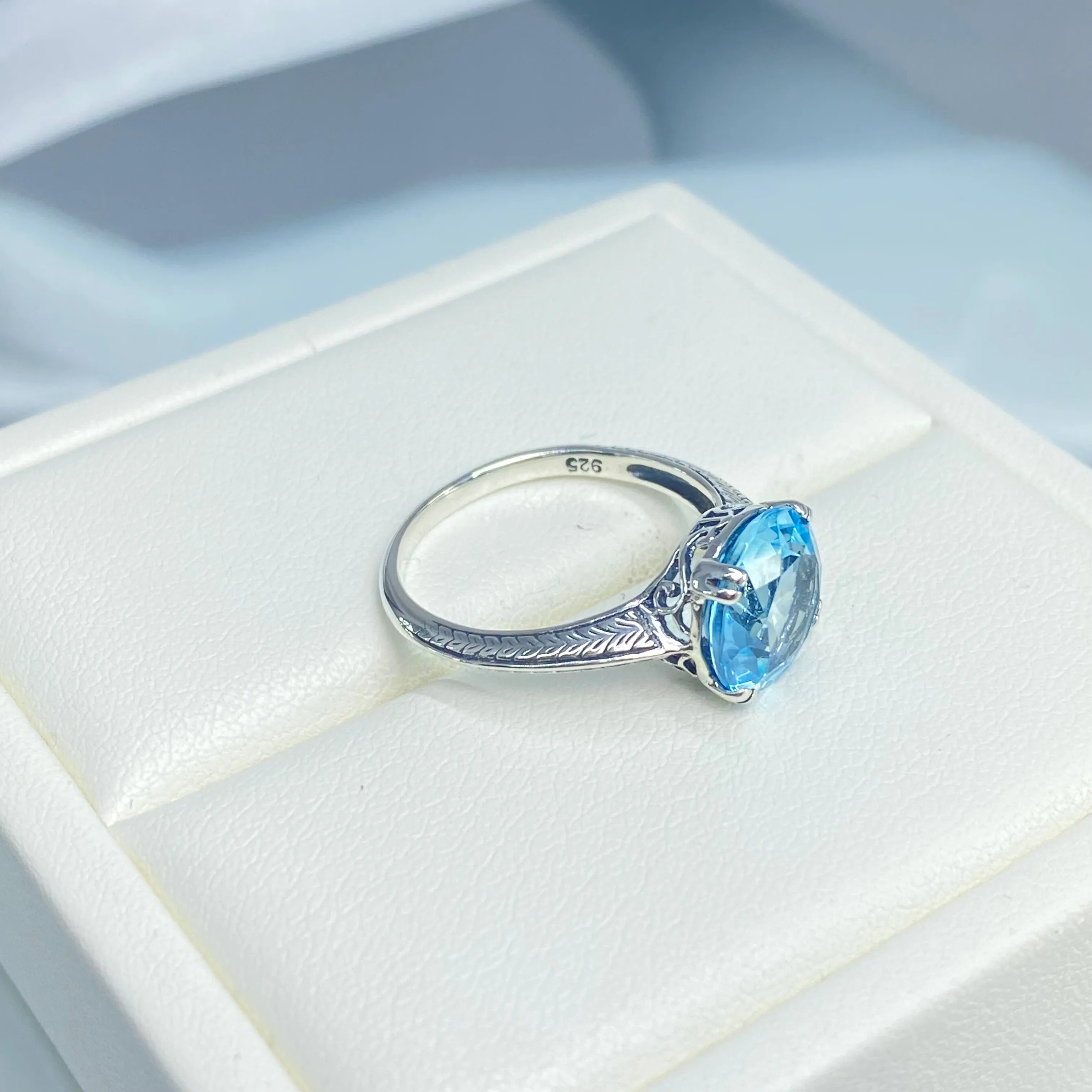 Natural Blue Topaz Ring, Size 7, Button Ring, Art Deco 1930's Style Jewelry, #D12 - Ready to Ship