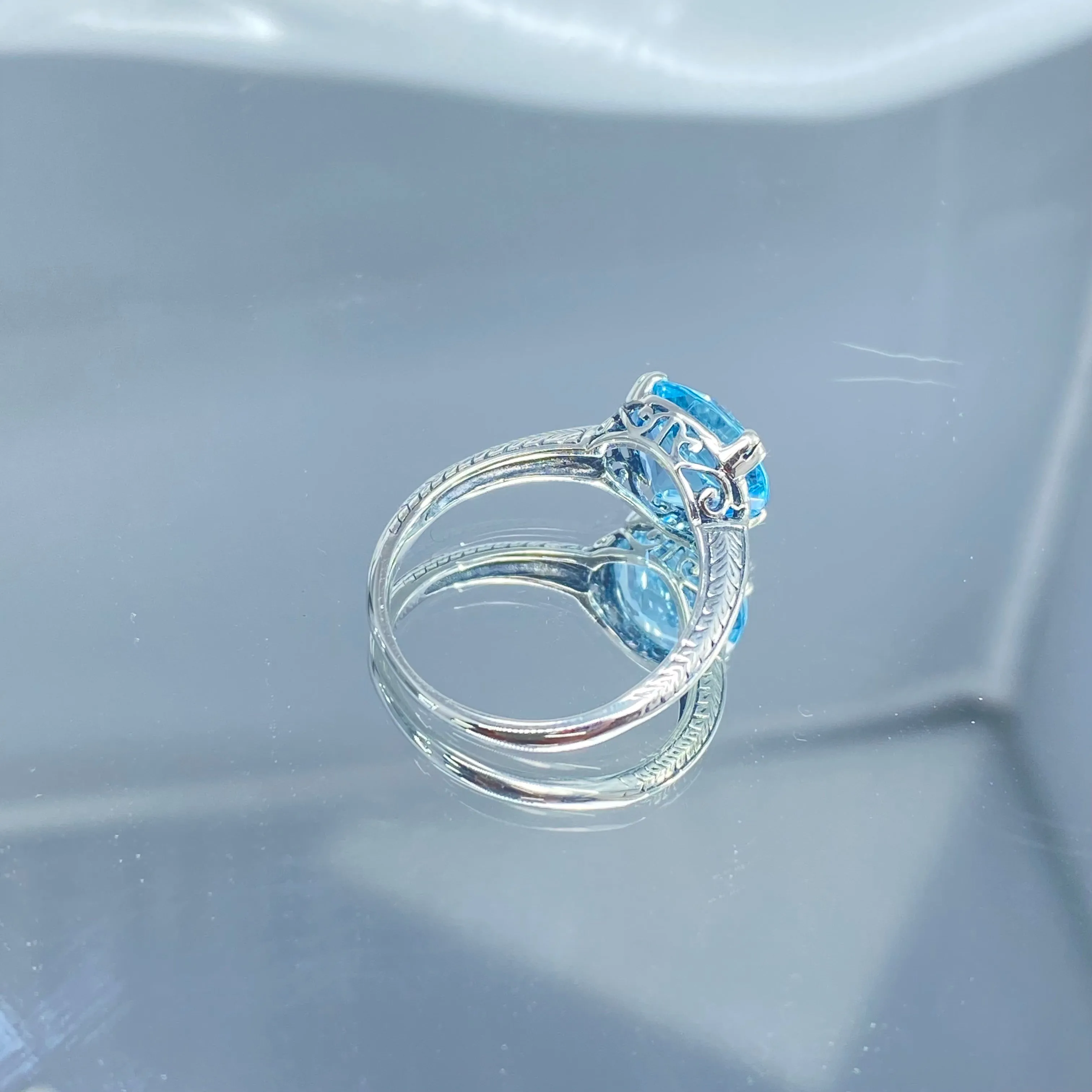Natural Blue Topaz Ring, Size 7, Button Ring, Art Deco 1930's Style Jewelry, #D12 - Ready to Ship