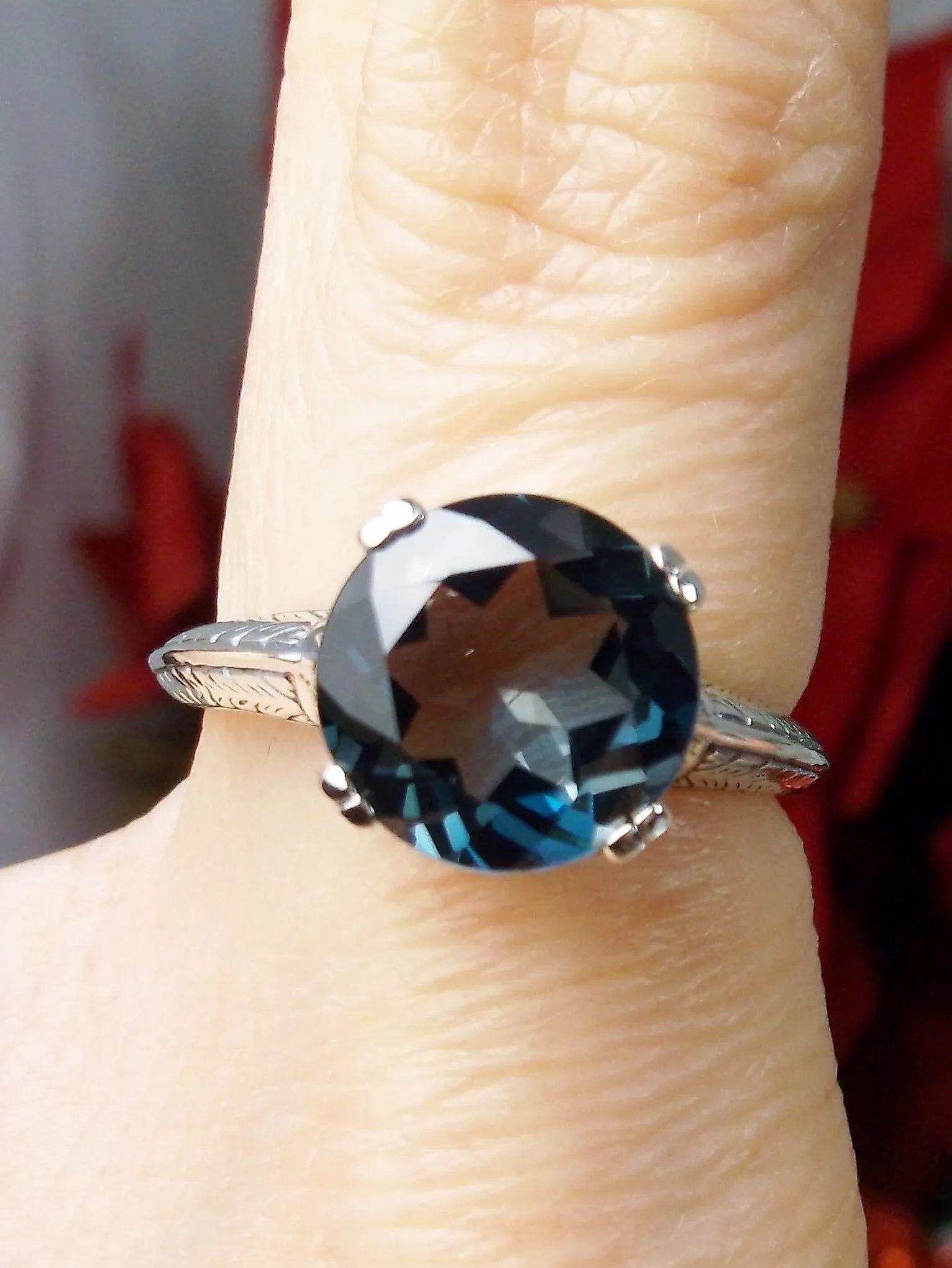 Natural London Blue Ring, Art Deco 1930's Style Jewelry, #D12