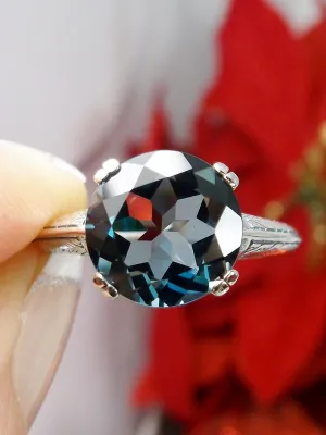 Natural London Blue Ring, Art Deco 1930's Style Jewelry, #D12