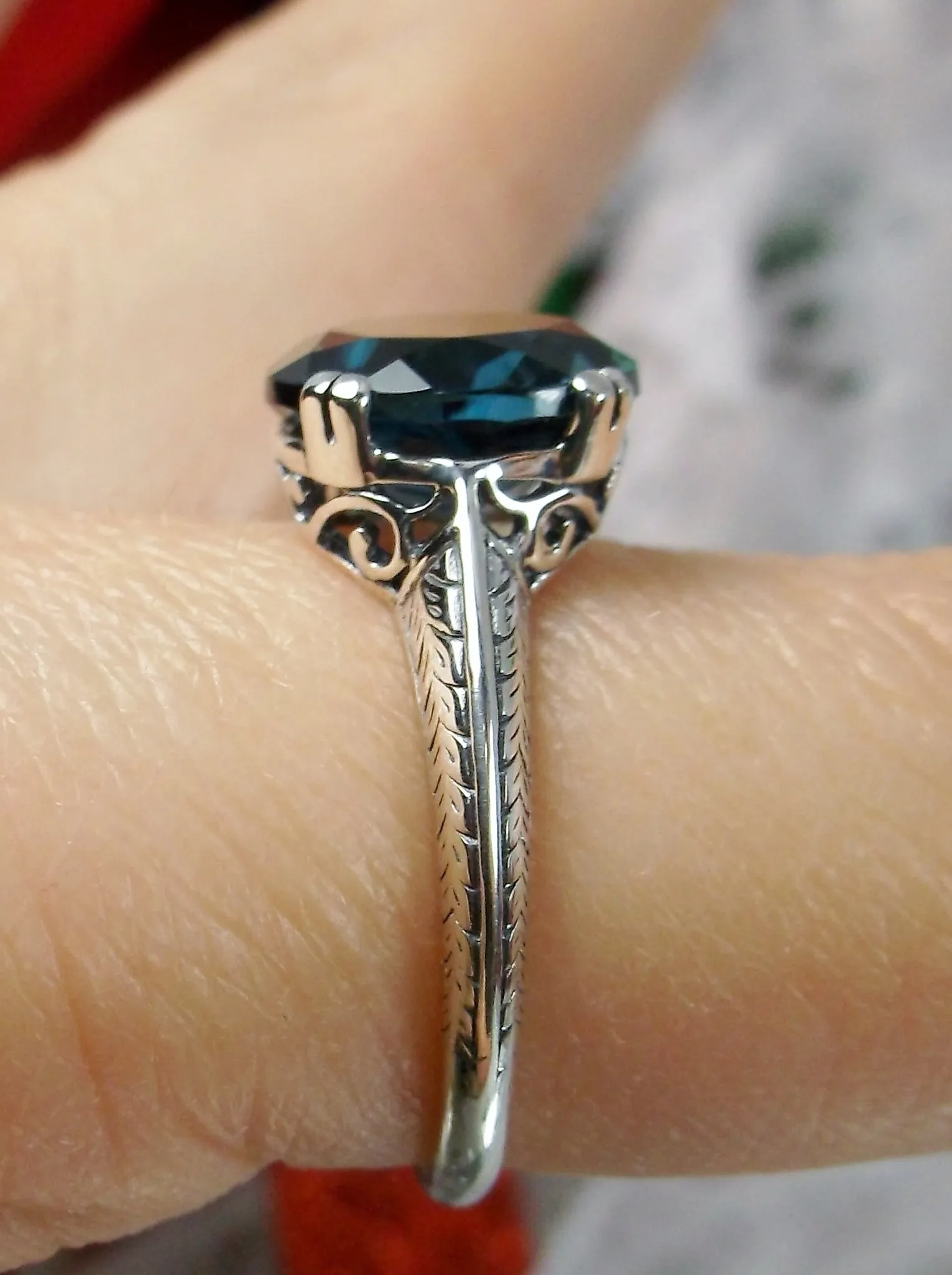 Natural London Blue Ring, Art Deco 1930's Style Jewelry, #D12