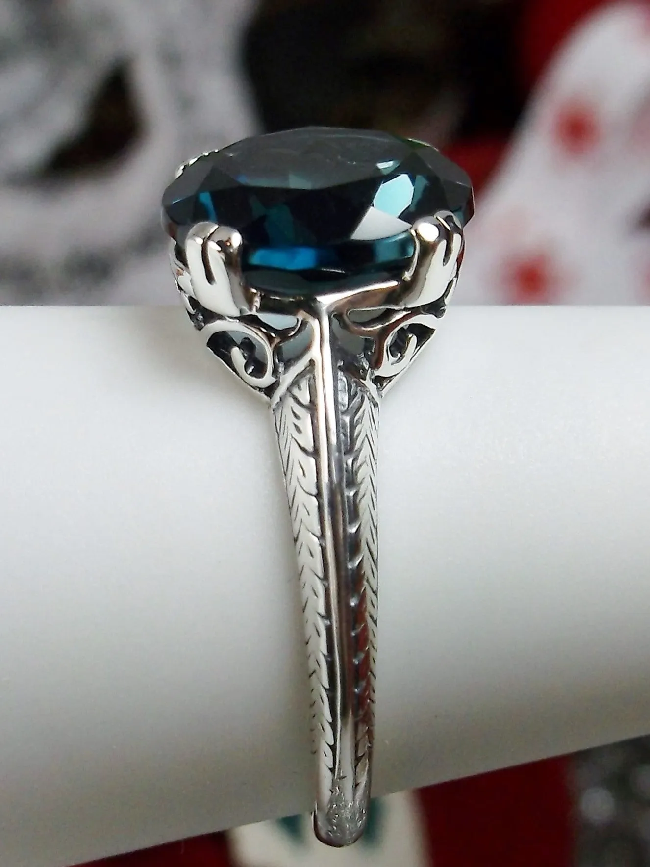 Natural London Blue Ring, Art Deco 1930's Style Jewelry, #D12
