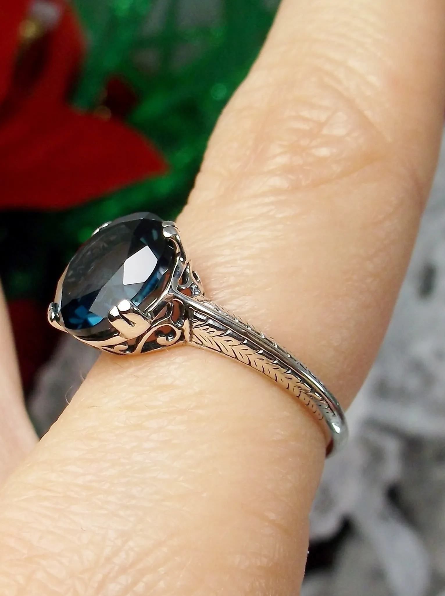 Natural London Blue Ring, Art Deco 1930's Style Jewelry, #D12