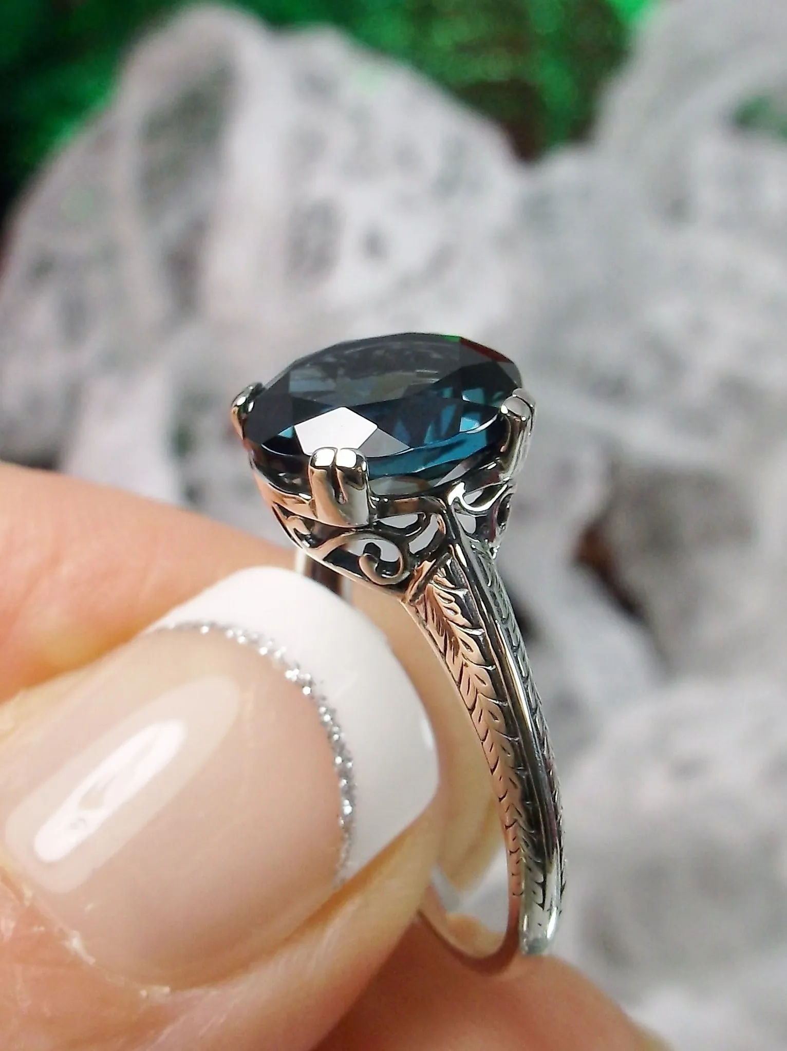 Natural London Blue Ring, Art Deco 1930's Style Jewelry, #D12