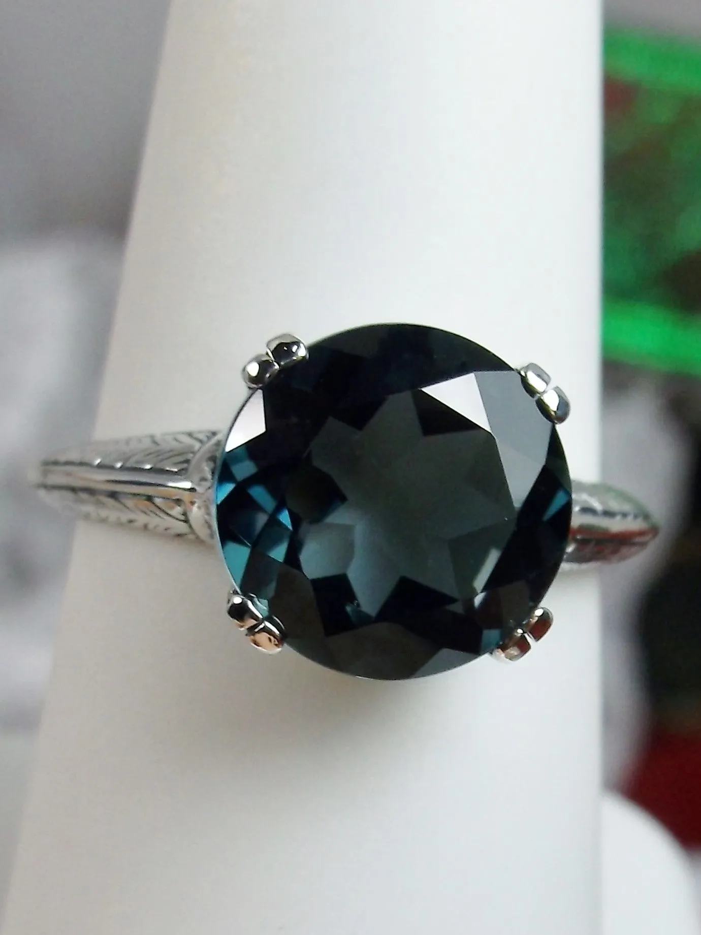 Natural London Blue Ring, Art Deco 1930's Style Jewelry, #D12
