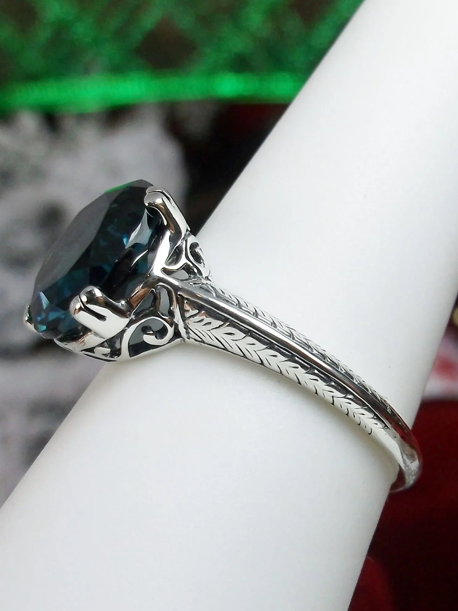 Natural London Blue Ring, Art Deco 1930's Style Jewelry, #D12